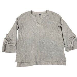 AERIE Women Pullover Sweater Long Tie Sleeve V Neck Sz L Gray Casual 78-1
